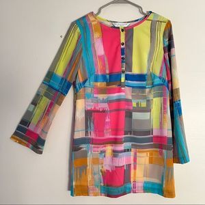 Trina Turk Colorful Brushstroke Semi Sheer Lined Tunic